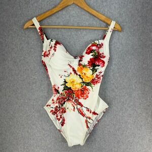 Diva by Rachel Pappo‎ Floral Underwire One Piece Swimsuit White Red US 6 C Cup